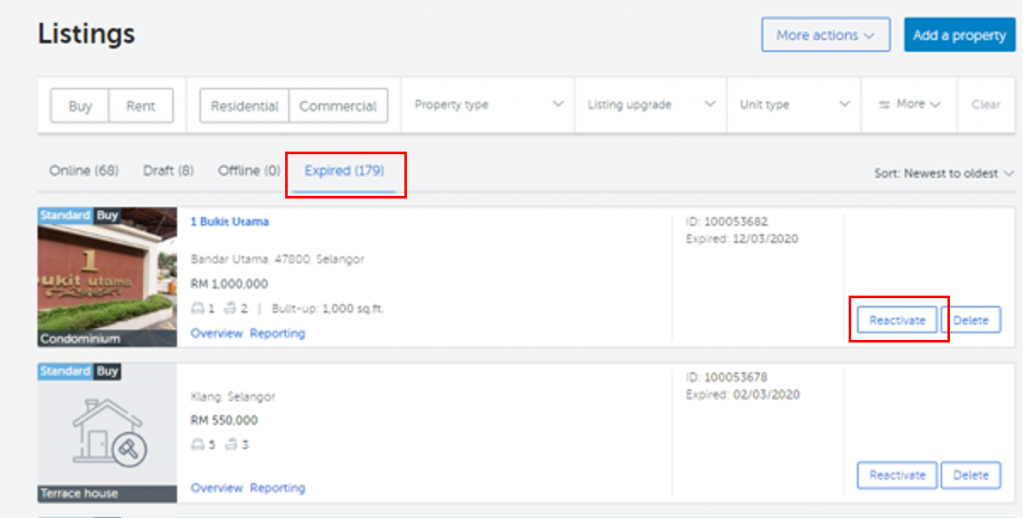 How to change the listing status from expired to online?